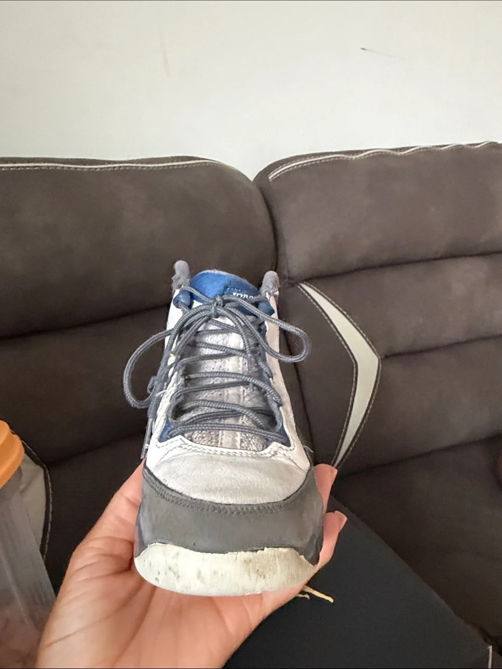 Jordan Kids' White, Gray and Blue High-Top Sneakers